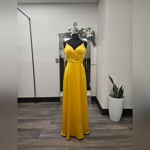 Satin Yellow Evening Gown